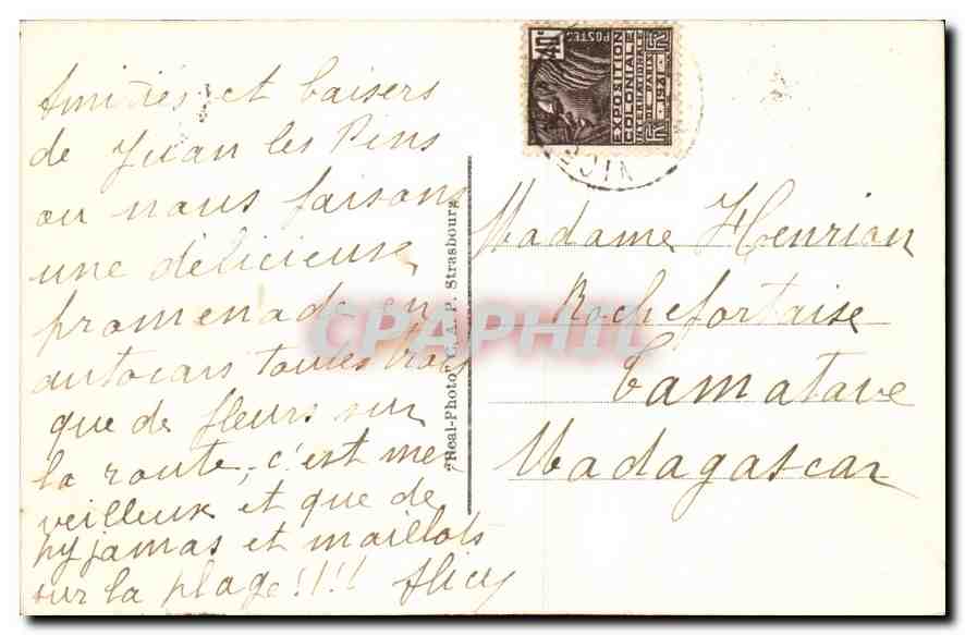CPA Juan les Pins la Pinede et la plage  — Rückseite