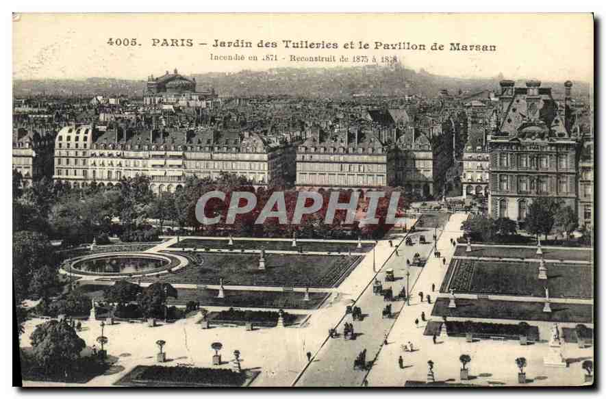 CPA Paris jardin des Tuileries et le Pavillon de Marsan Incendie en 1871 Reconstruit de 1875 a 1878 