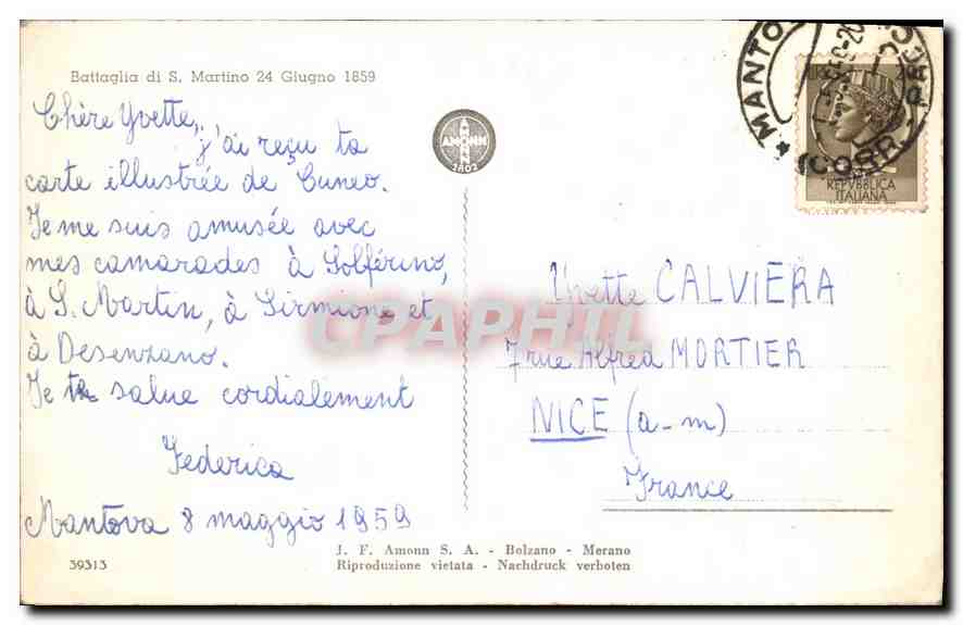 Bataille de S. Martino — 24 juin 1859 — J. F. Amoun S. A. - Bolzano — Verso