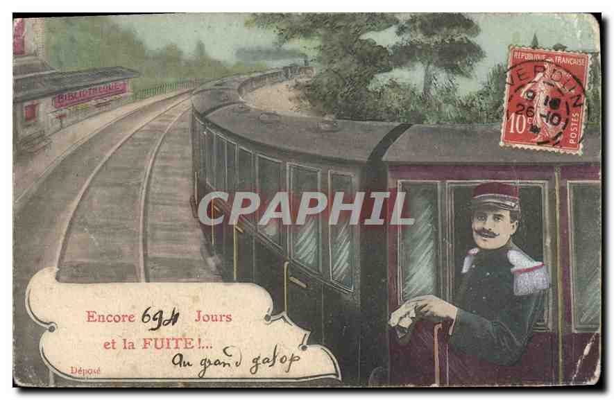 CPA Encore jours et la Fuite Train Militaria