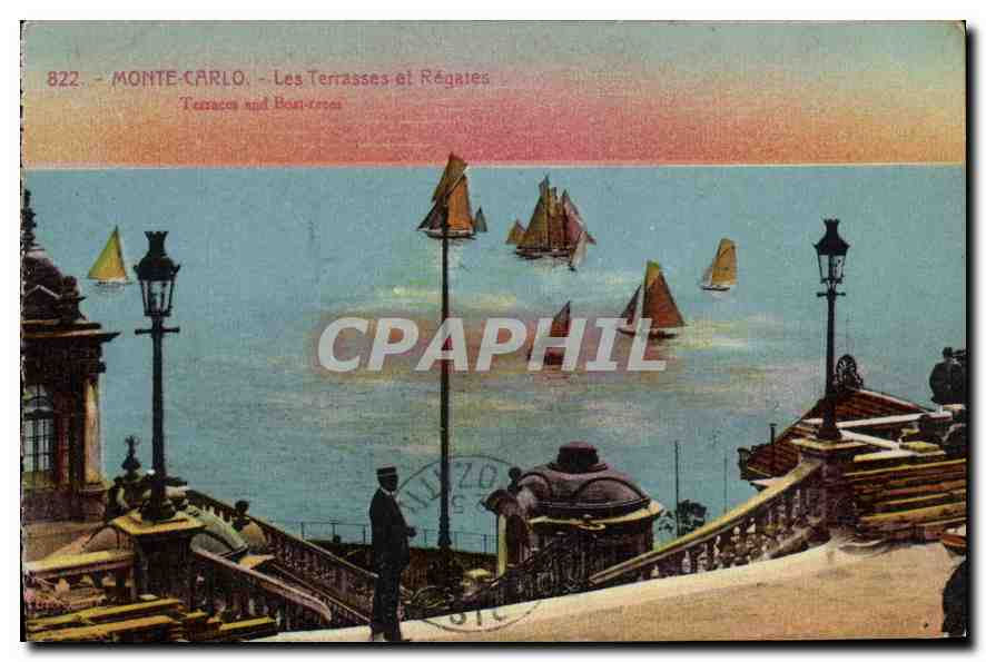 Monte-Carlo — Les Terrasses et Régates — éditeur anonyme, n° 822