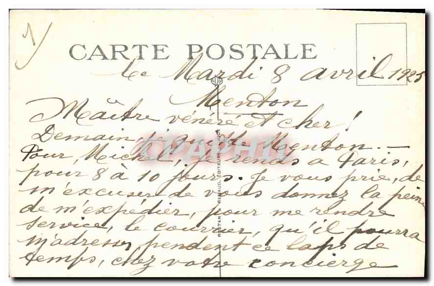 CPA Menton la Vieille ville et le Boulevard de Garavan  — Rückseite