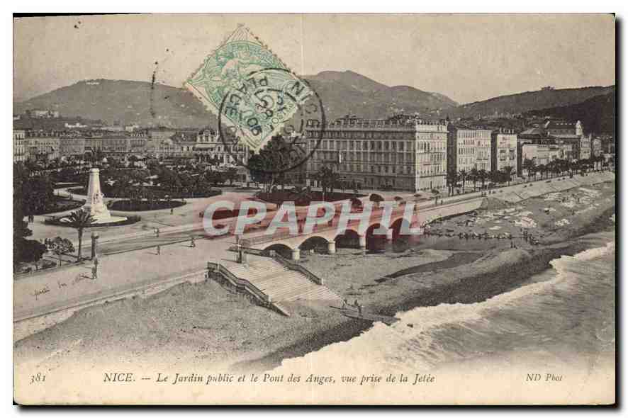 CPA Nice Le Jardin public et le Pont Anges vue prise de la Jetee 