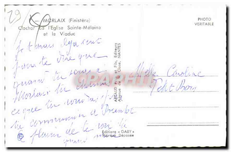 CPA Morlaix Finistere Clocher de l'Eglise Ste Melaine et le Viaduc  — Rückseite