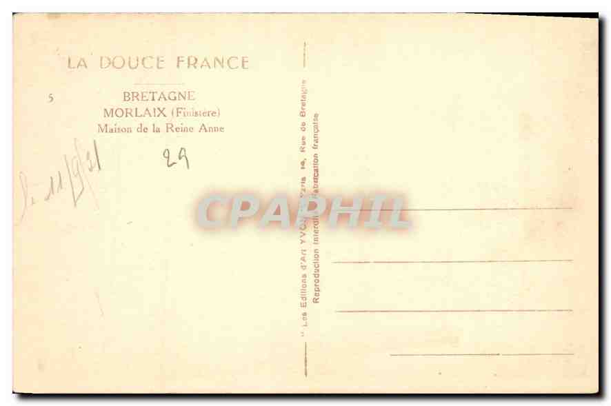 Maison de la Reine Anne — Morlaix (Finistère) — Éditions d'Art Yvon — Back
