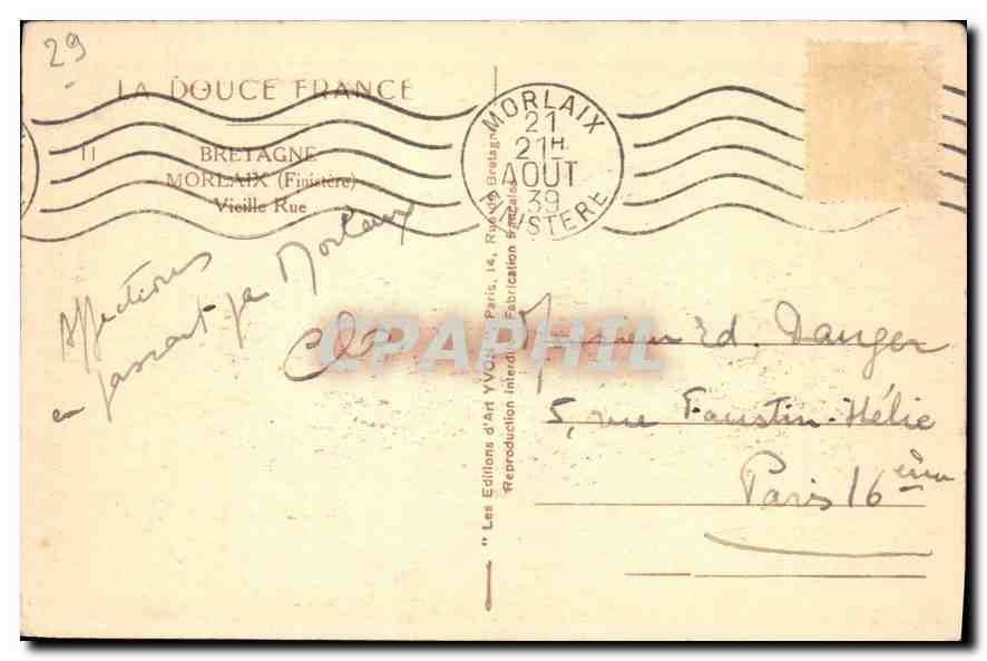 CPA Bretagne Morlaix Finistere Vieille Rue  — Rückseite