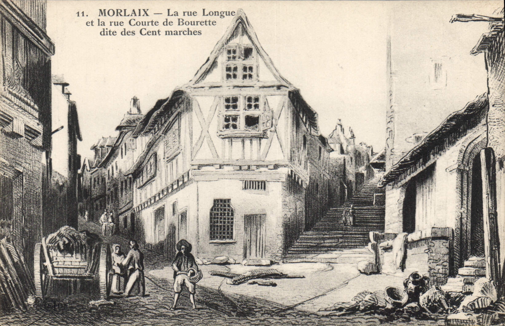 CPA Morlaix La Rue Longue et la Rue Courte de Bourette dite des cent marches