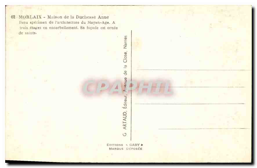 CPA Morlaix Maison de la Duchesse Anne  — Rückseite