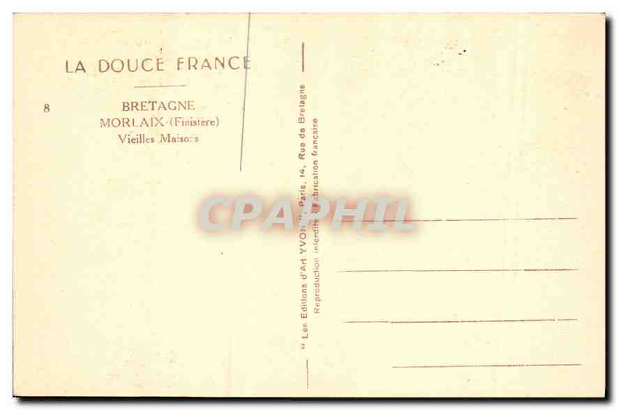 CPA Bretagne Morlaix Finistere Vieilles Maisons  — Rückseite