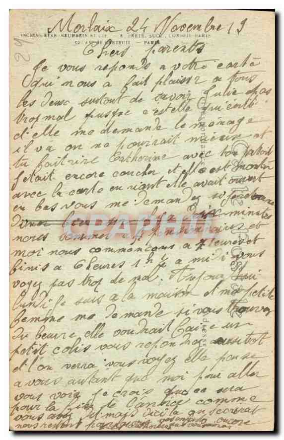 CPA Morlaix Les bords de la Riviere a Toul Maho  — Rückseite