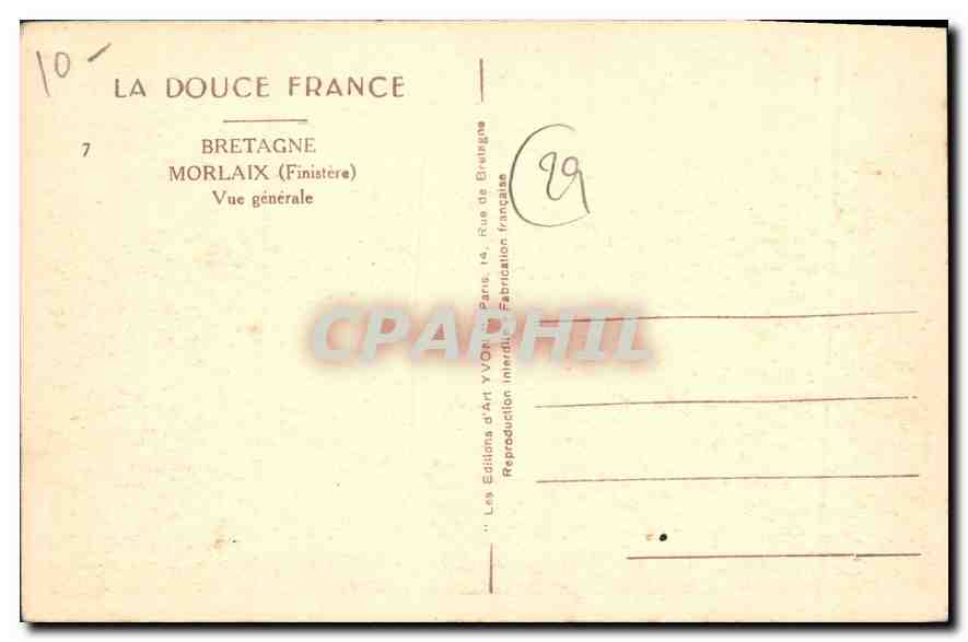 CPA La Douce France Bretagne Morlaix Finistere Vue generale  — Rückseite