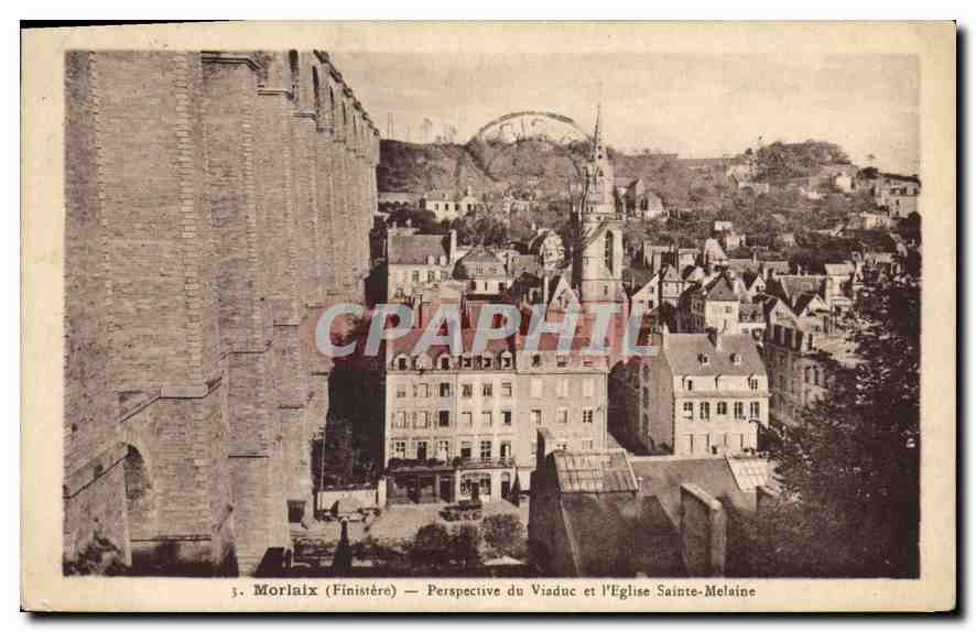CPA Morlaix Finistere Perspective du Viaduc et l'Eglise Sainte Melaine 