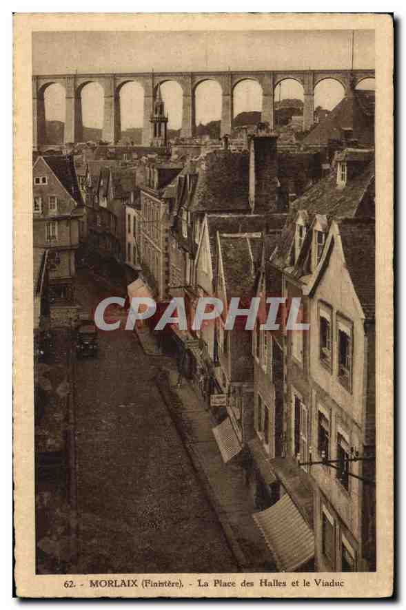 CPA Morlaix Finistere La Place des Halles et le Viaduc 