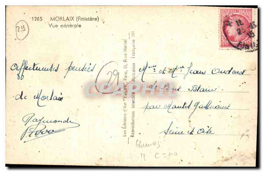CPA Morlaix Finistere Vue generale  — Rückseite