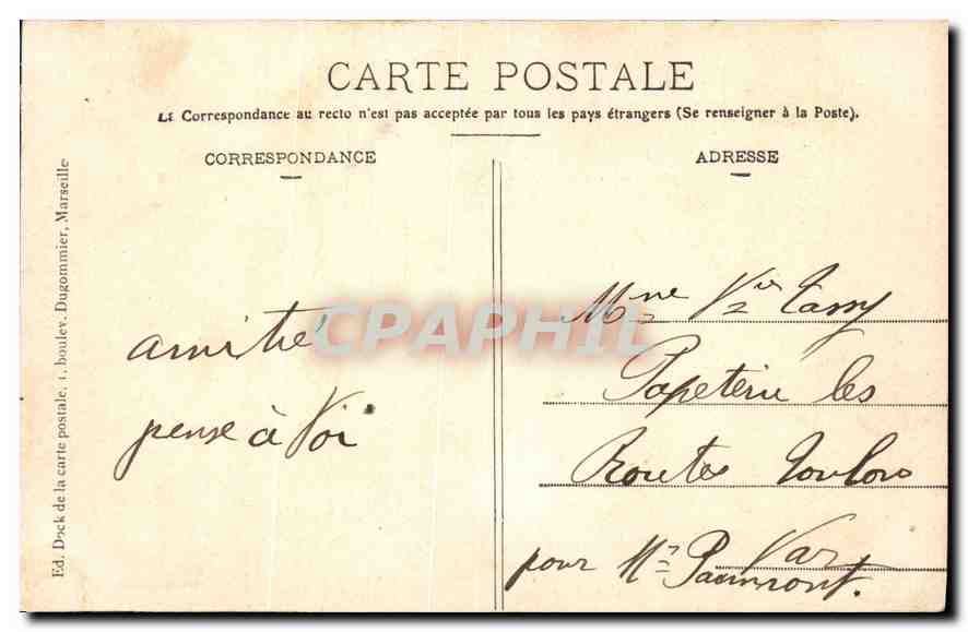CPA Marseille Hotel des Postes et Telegraphes  — Verso