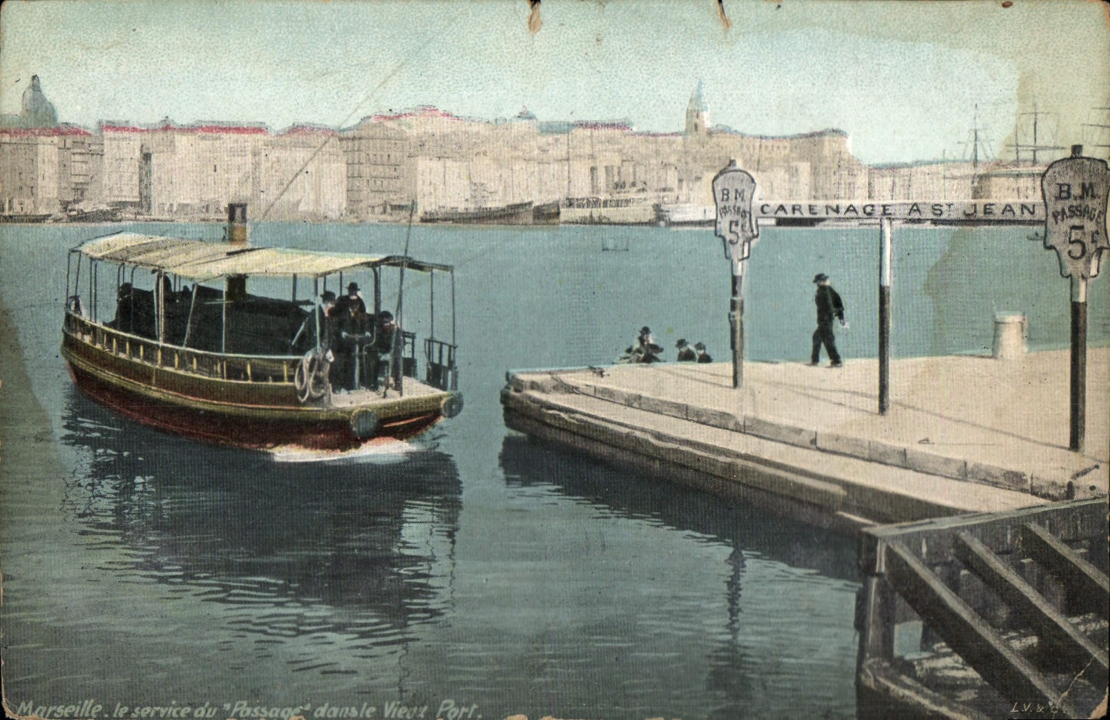 Tarjeta postal antigua Marsella Pasaje Puerto Viejo