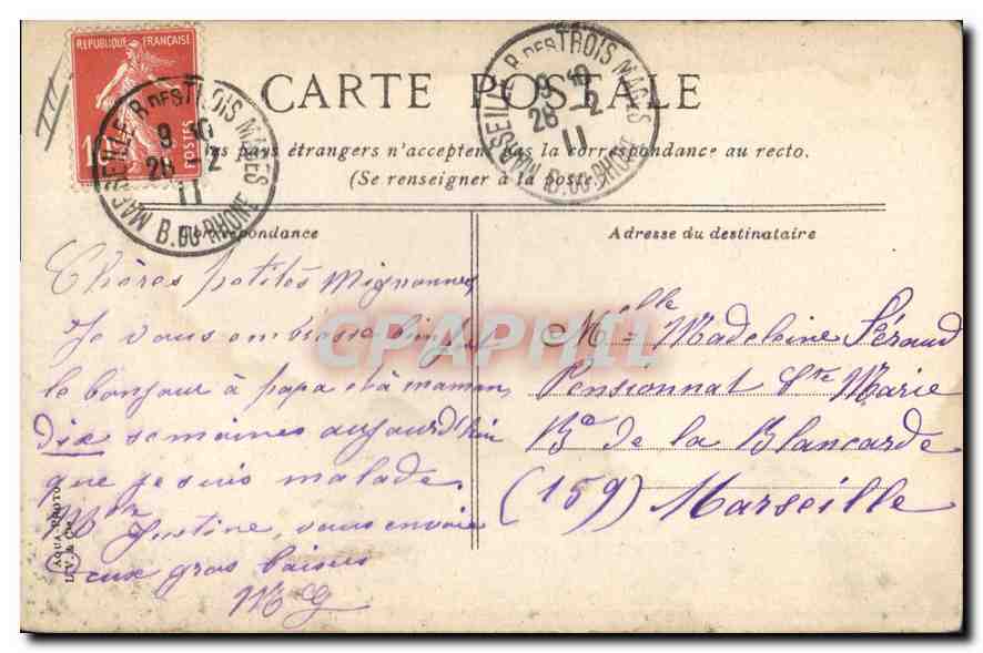CPA Marseille Le Vieux Port et Notre Dame  — Verso