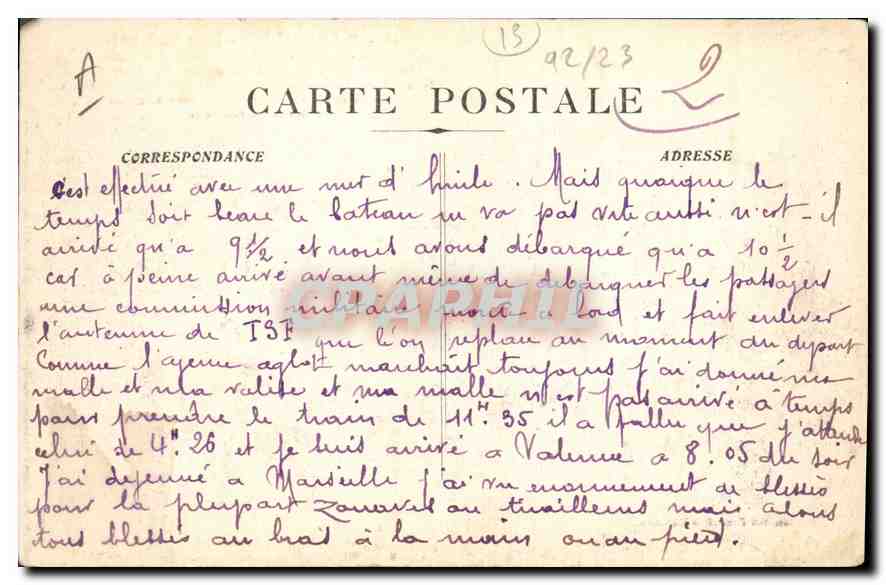 CPA Marseille Fort St Nicolas  — Verso