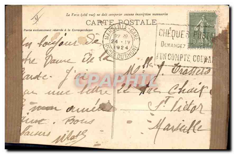 CPA Marseille Phare cotier un jour de mistral  — Verso