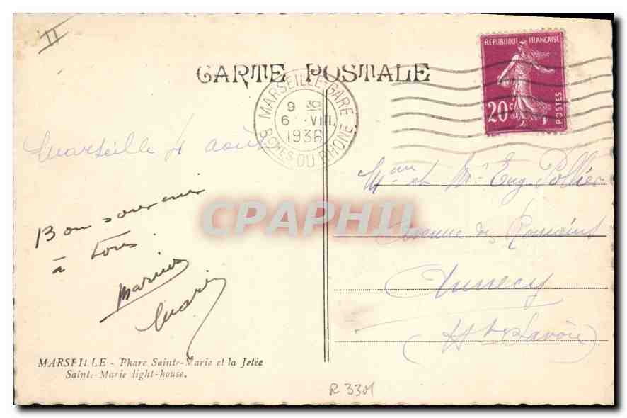 CPA Marseille Phare Sainte Marie et la Jetee  — Verso