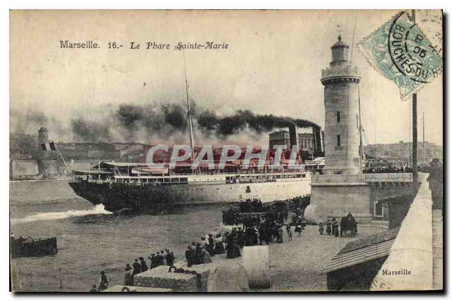 CPA Marseille Le Phare Sainte Marie Bateau
