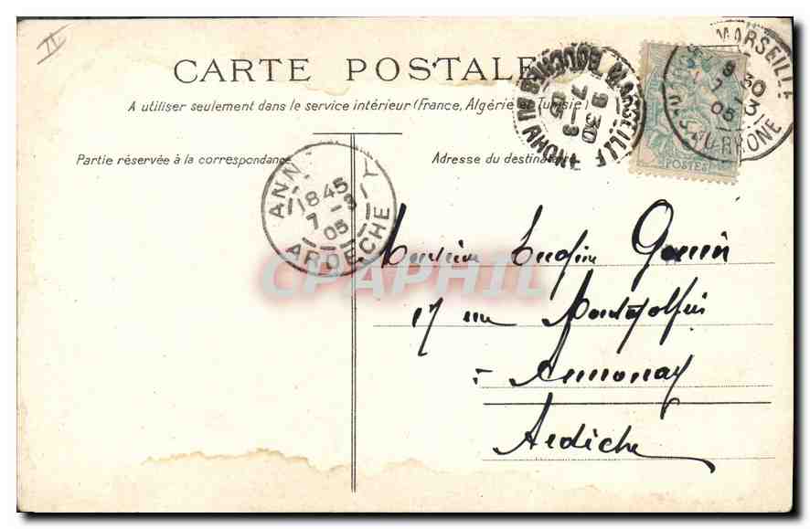 CPA Marseille Le Phare Sainte Marie  — Verso