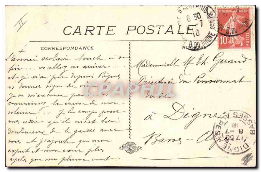 CPA Marseille Le Phare Ste Marie  — Verso