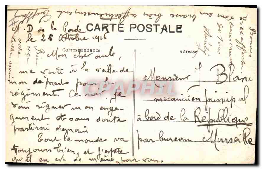 CPA Marseille Phare de la Desirade  — Verso
