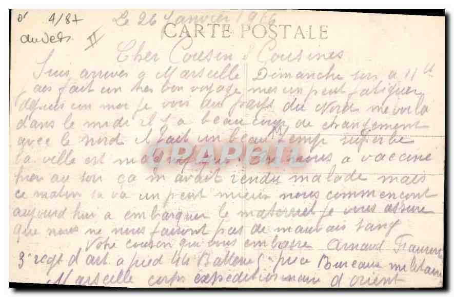 CPA Marseille Phare de la Desirade  — Verso