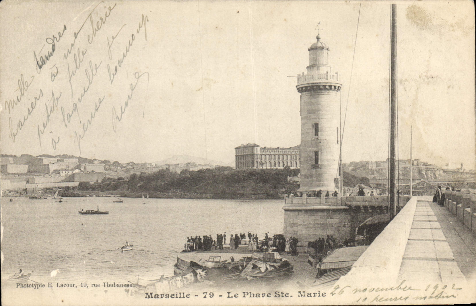 Marseille - Le Phare Ste. Marie — Phototypie E. Lacour, 19 rue Thubanaeu, n°79