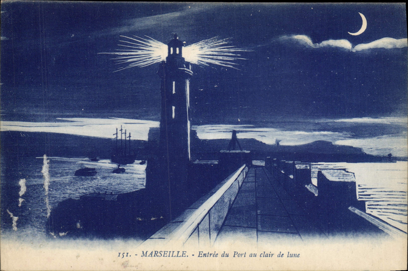 Marseille — Entrée du Port au clair de lune — G. Arraud, Nantes, n°151