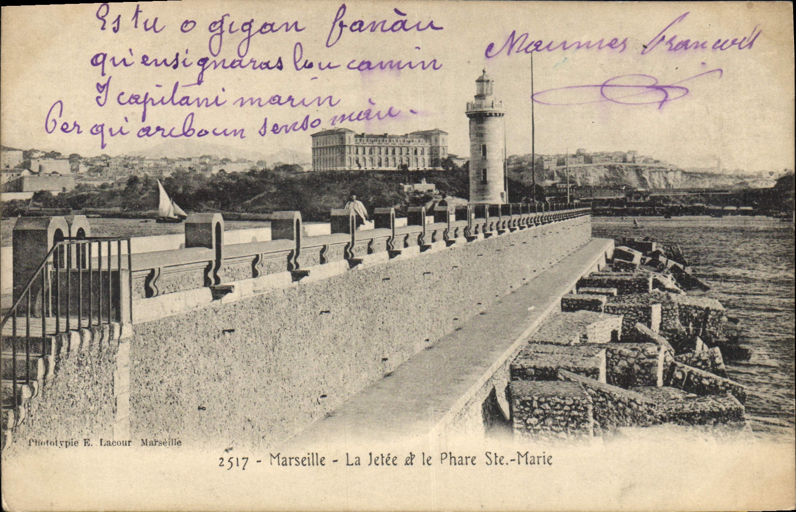 Marseille — La Jetée & le Phare Ste-Marie — Phototypie E. Lacour, n°2517