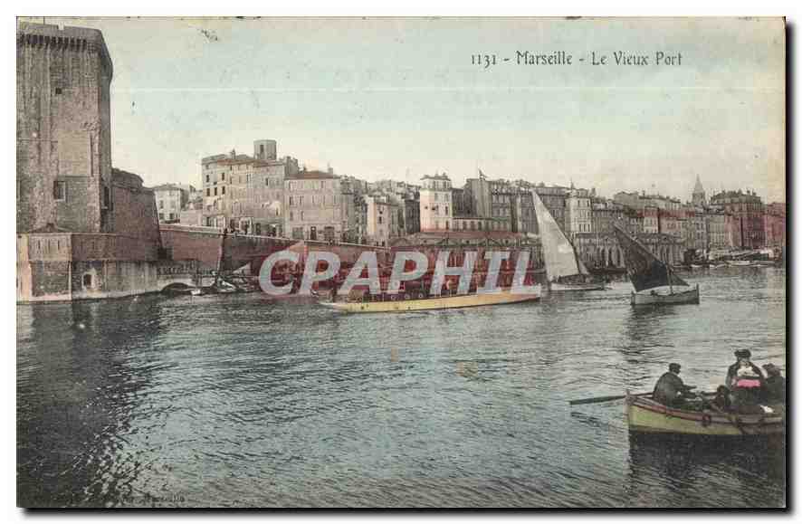 Marseille - Le Vieux Port — vue du port avec bateaux et tour — éditeur C. Raphaël, n° 1131