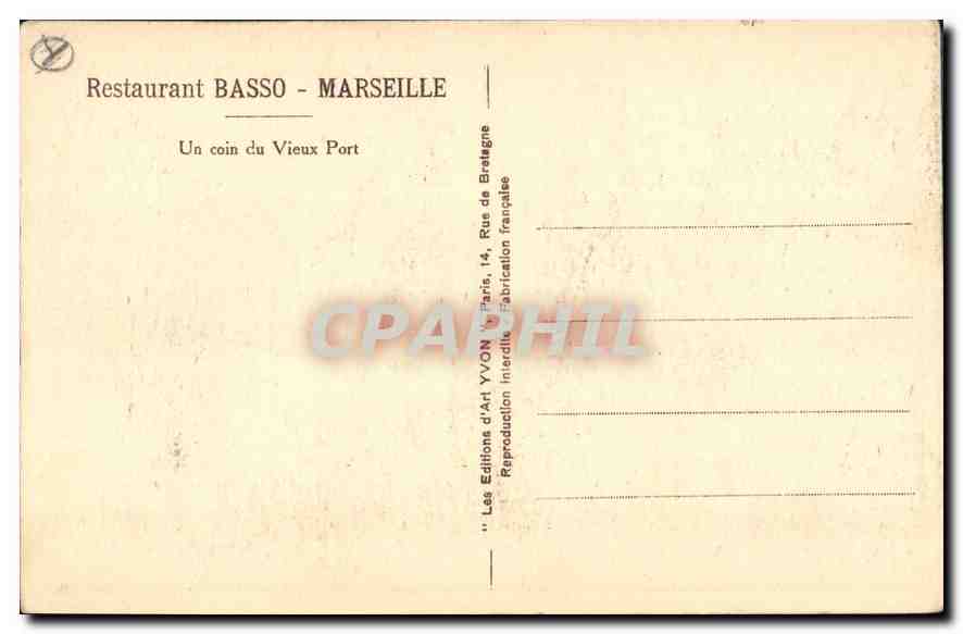 CPA Restaurant Basso Marseille un coin du Vieux port  — Verso