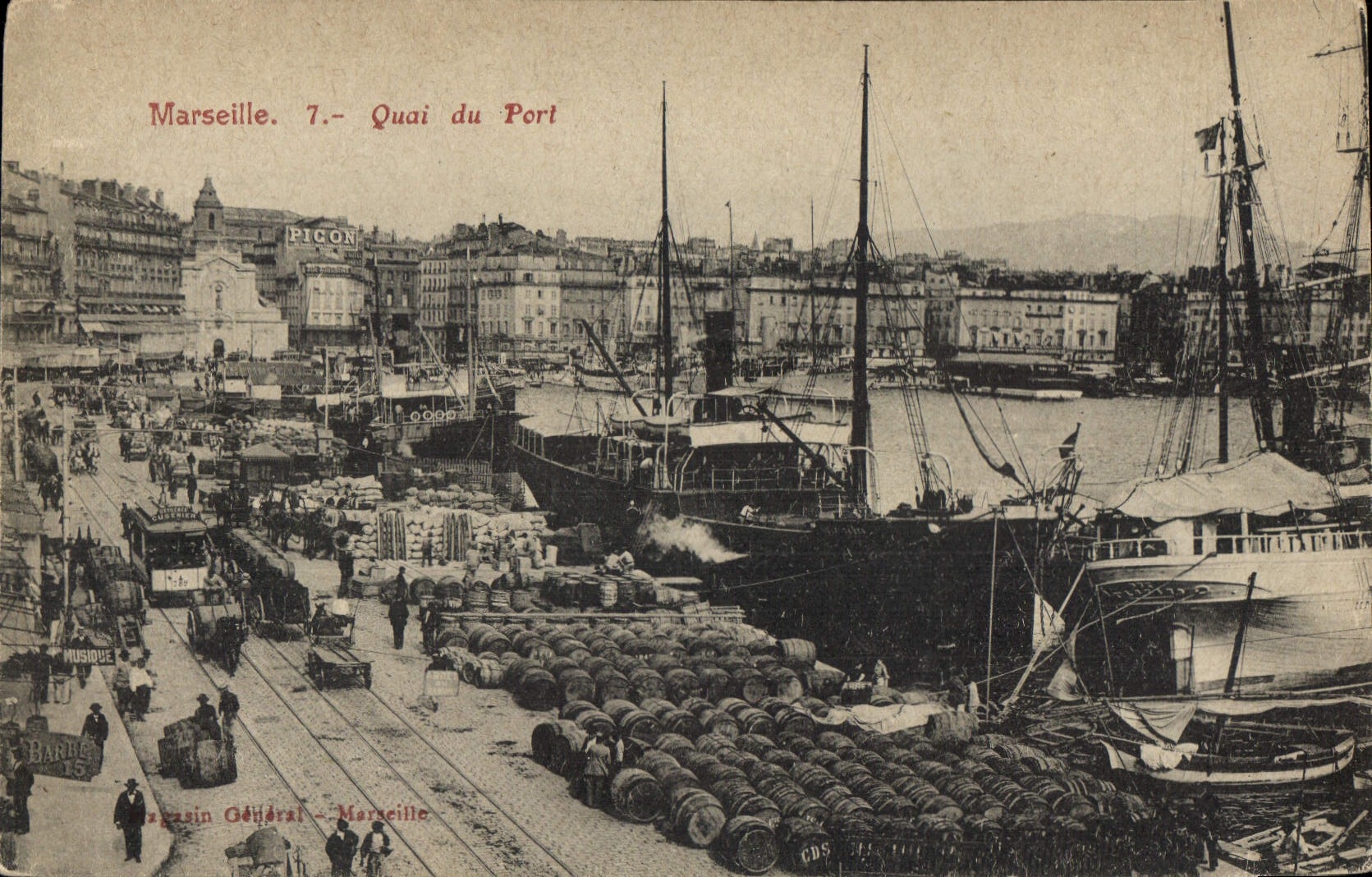 Marseille. Quai du Port — vue du port avec cargaisons et navires — éditeur PIGON, n°7