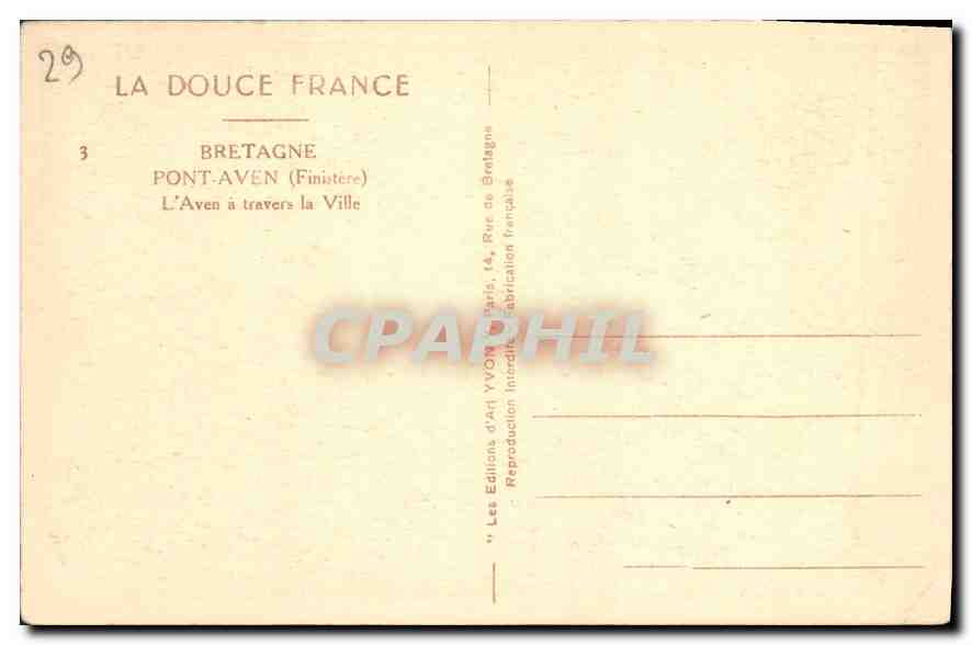 CPA Bretagne Pont Aven Finistere l'Aven a travers la ville  — Rückseite