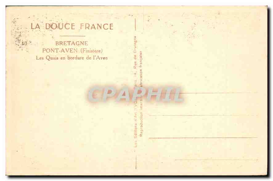 CPA Bretagne Pont Aven Finistere les Quais en Bordure de l'Aven  — Rückseite