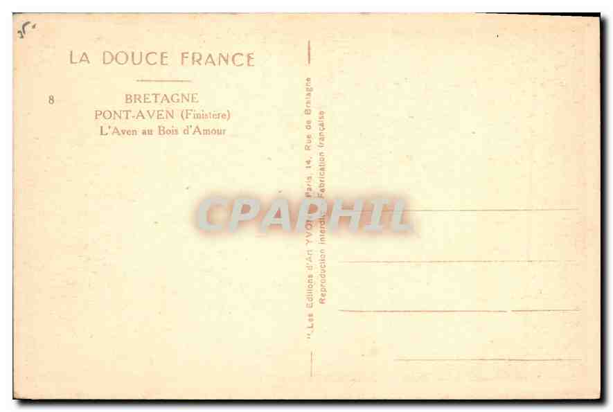 CPA Bretagne Pont Aven Finistere l'Aven au Bois d'Amour  — Rückseite