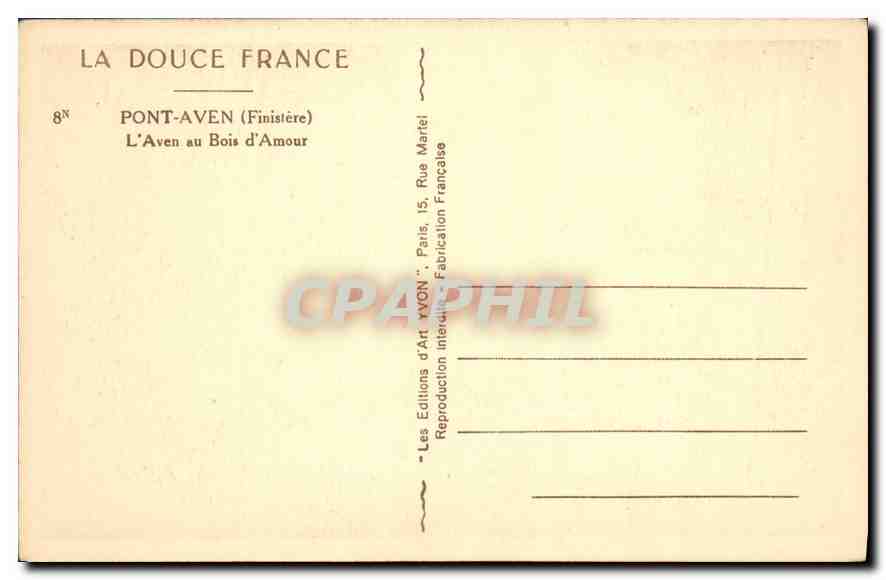 CPA Pont Aven Finistere l'Aven au Bois d'Amour  — Verso
