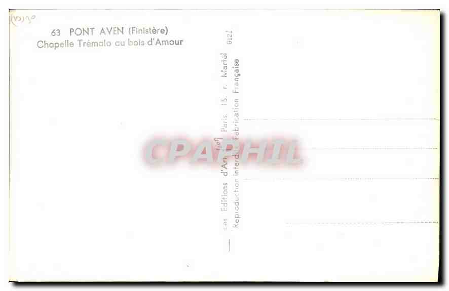 CPA Pont Aven Finistere Chapelle Tremalo Au bois d'Amour  — Verso