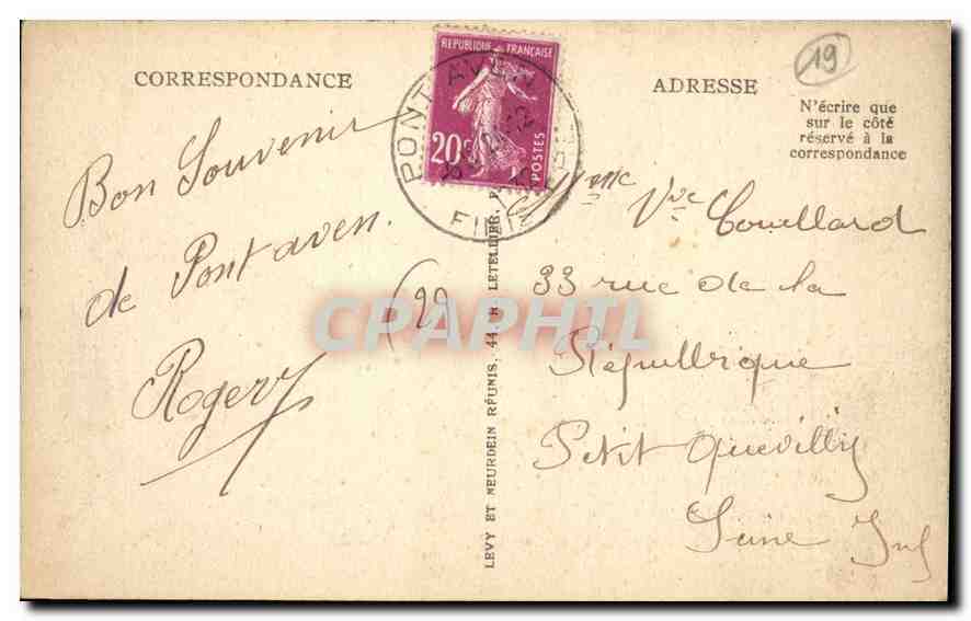 CPA Pont Aven Vue sur l'Aven et le Bois d'Amour  — Rückseite