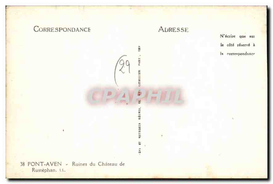 CPA Pont Aven Ruines du Chateau de Rustephan  — Rückseite