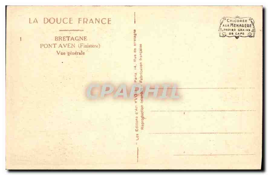 CPA La Douce France Bretagne Pont Aven Finistere Vue generale  — Rückseite