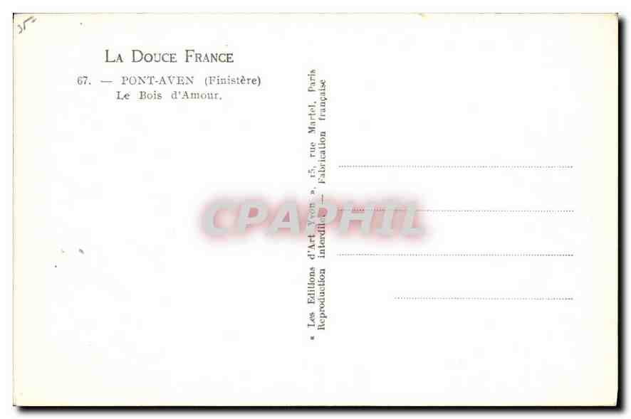 CPA La Douce France Pont Aven Finistere Le Bois d'Amour  — Verso