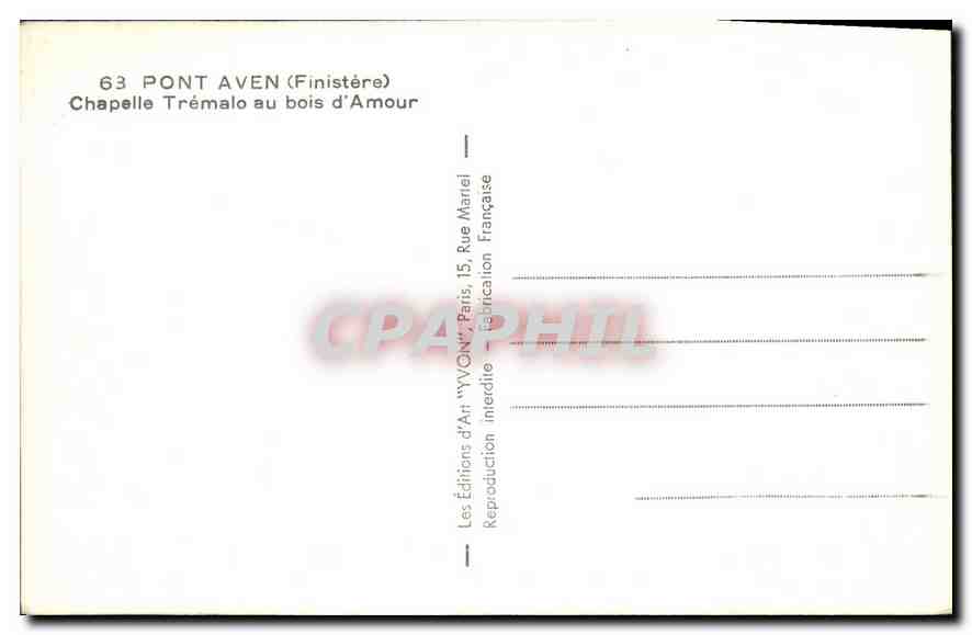 CPA Pont Aven Finistere Chapelle Tremalo au bois d'Amour  — Rückseite