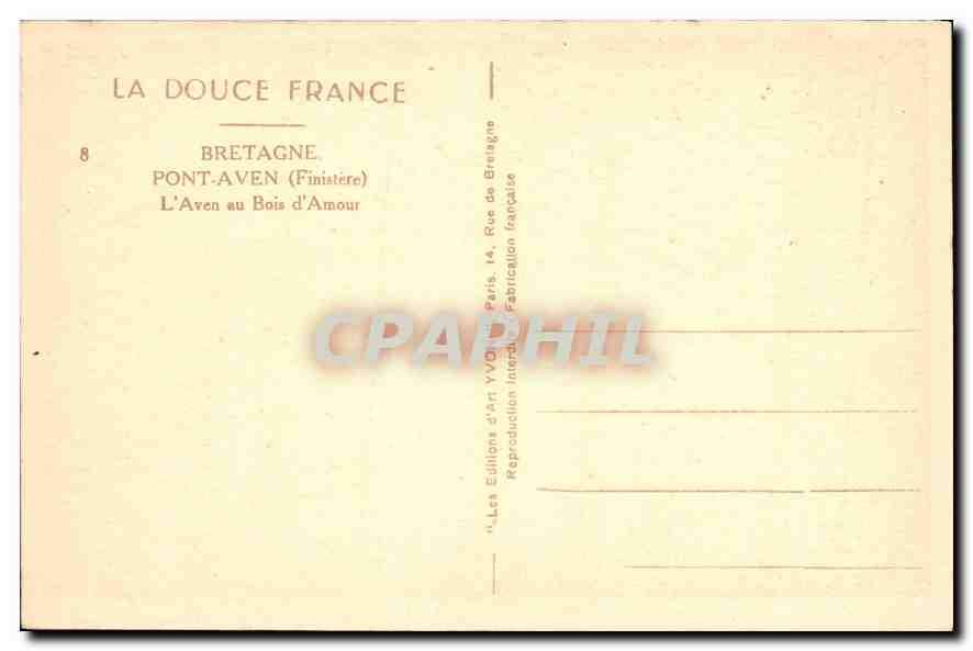 CPA Bretagne Pont Aven Finistere l'Aven au Bius d'Amour  — Rückseite