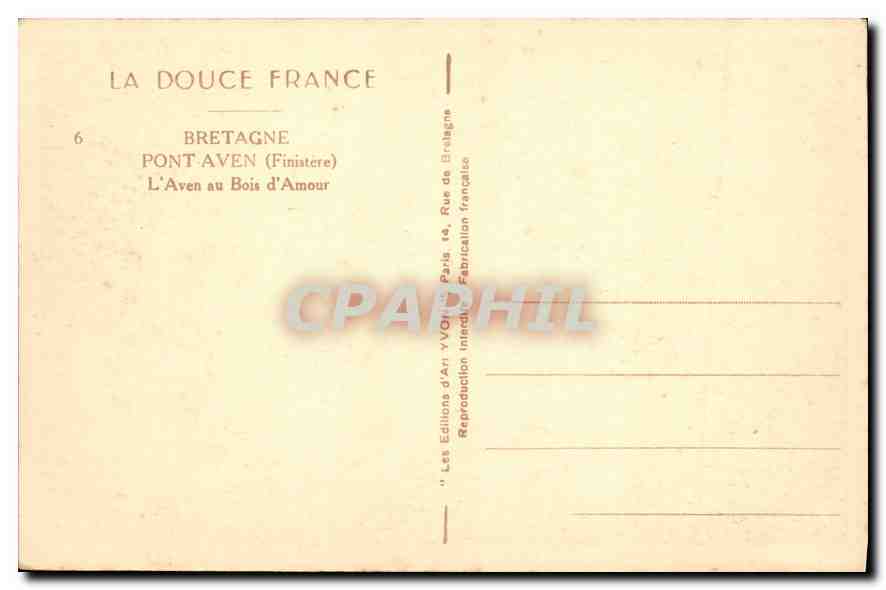 CPA Bretagne Pont Aven Finistere l'Aven au Bois d'Amour  — Rückseite
