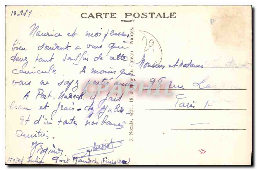 Pont-Aven (Finistère) — Un coin de rêve — J. Nozais, édit. n°45 — Rückseite