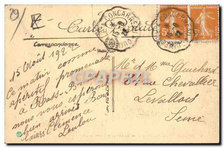 CPA Pont Aven Port Manech La Cote et le Phare Vaches — Rückseite