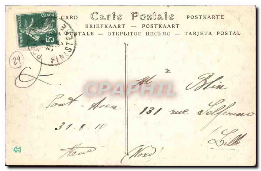 CPA Pont Aven Moulins du Port  — Rückseite